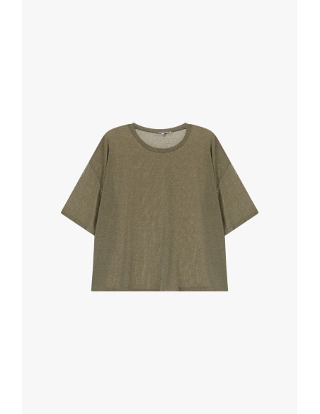 Please Femme t-shirt oversize coloris Kaki Pailletté