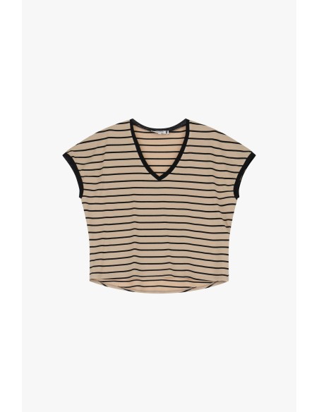 copy of Please Femme tshirt a rayures et bordures pailletées