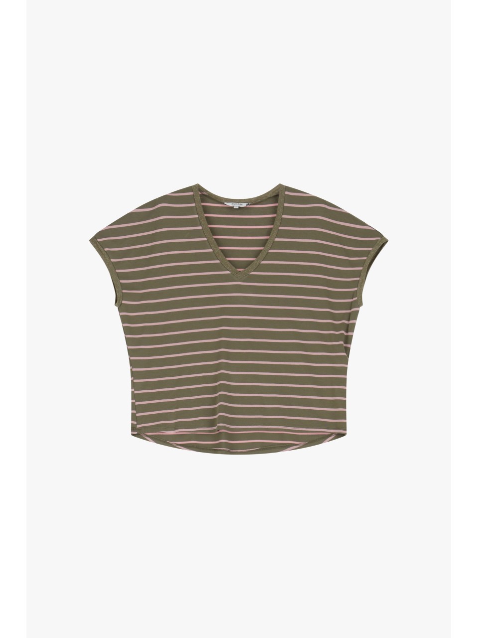 Please Femme tshirt Kaki a rayures rose