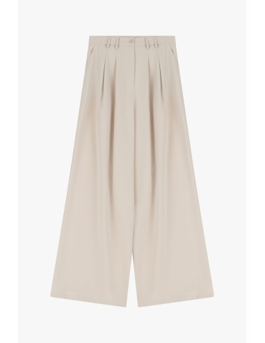 Please Pantalon Ecru à doubles pinces et jambes évasées en crêpe