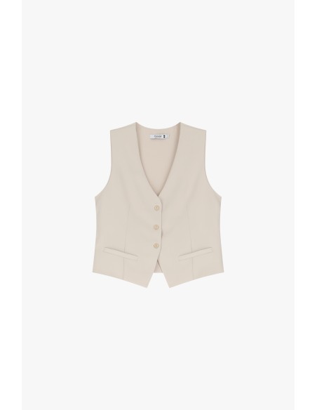 Please  Gilet de tailleur en crepe fluide Ecru