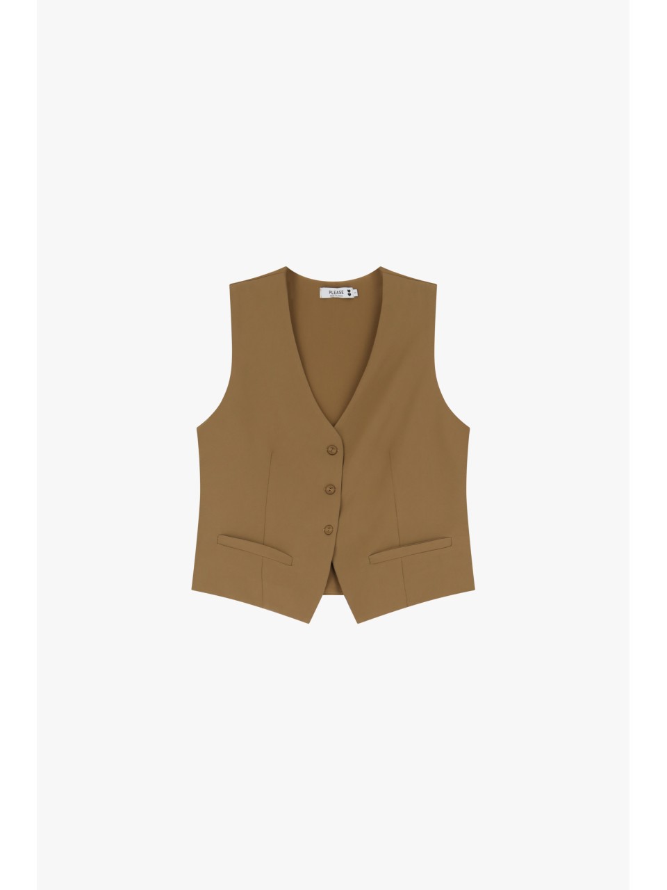 Please  Gilet de tailleur en crepe fluide Camel