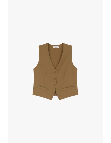 Please  Gilet de tailleur en crepe fluide Camel
