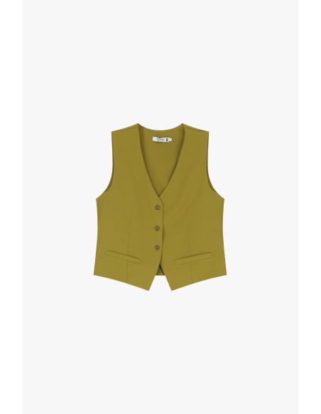 Please  Gilet de tailleur en crepe fluide Moutarde