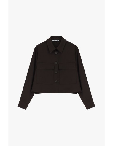 Please Veste courte en crepe fluide Chocolat