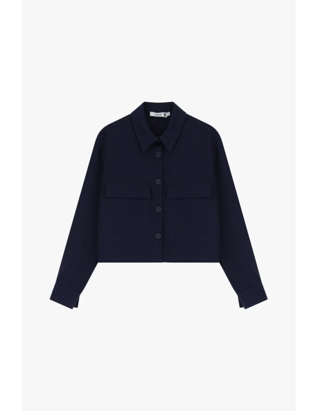 copy of Please Veste courte en crepe fluide Bleu Marine
