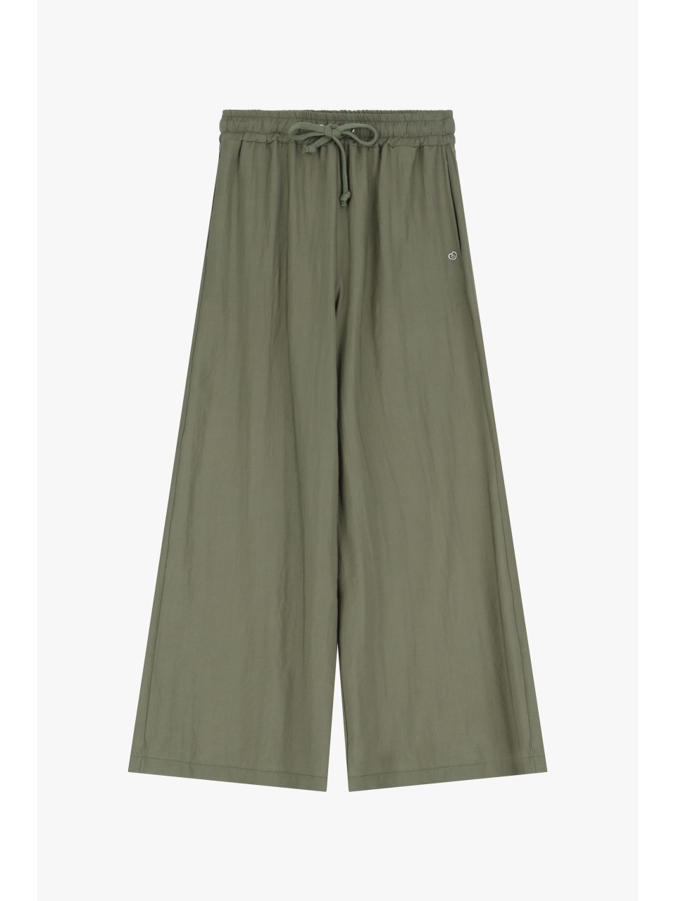 Please Pantalon Large forme Palazzo en crepe gauffré Kaki
