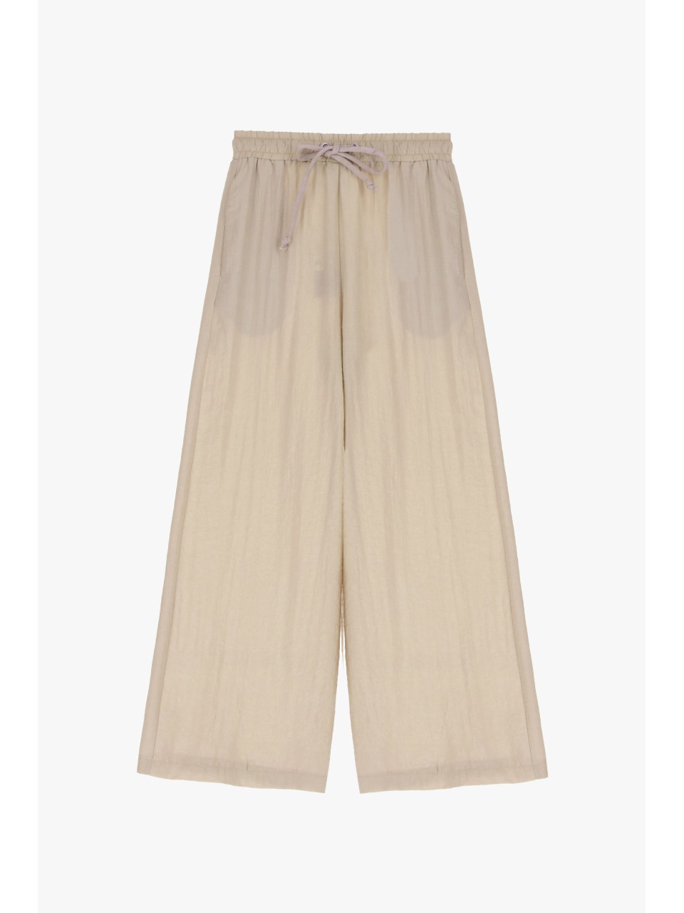 Please Pantalon Large forme Palazzo en crepe gauffré Taupe