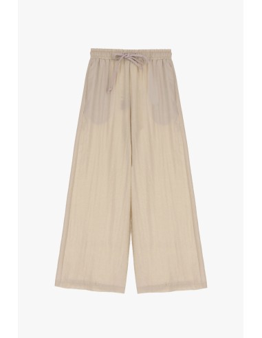 Please Pantalon Large forme Palazzo en crepe gauffré Taupe
