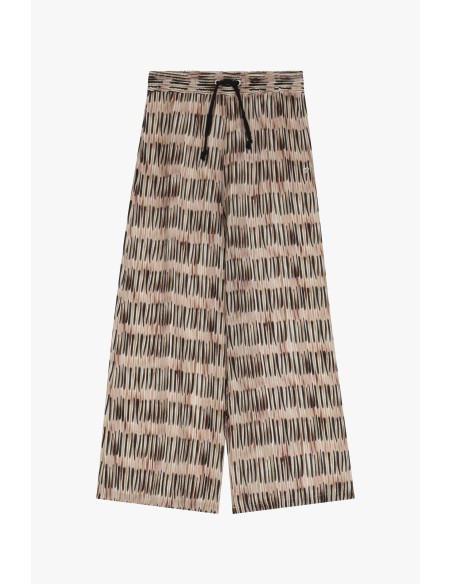 Please Pantalon Large forme Palazzo imprimé Brossé Beige et Noir