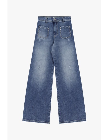 Please Femme Jean Delavé Flare avec poches cloutées