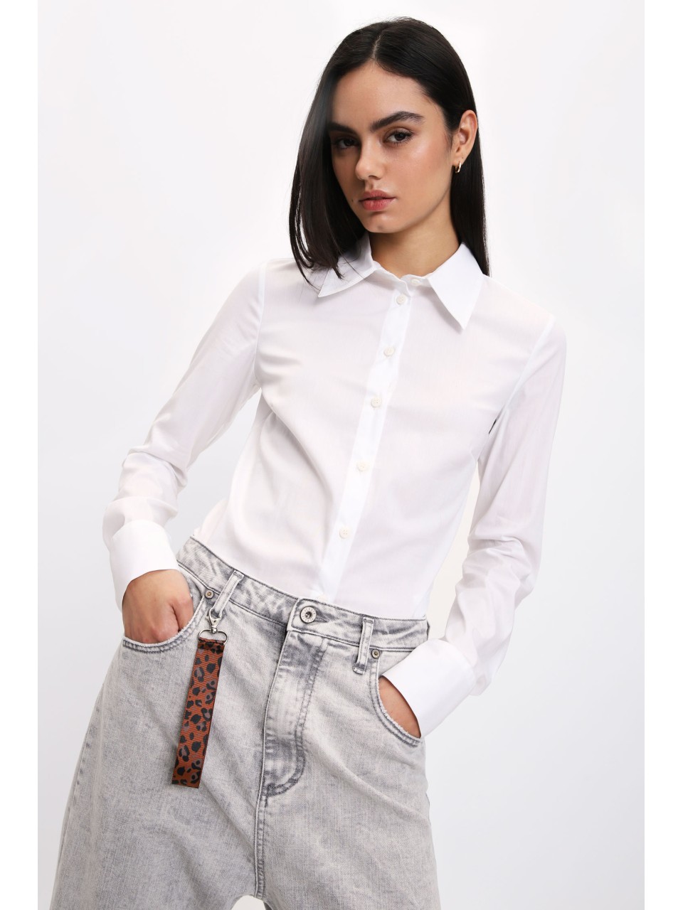 Please Chemisier ajusté en coton stretch bleu ciel 2