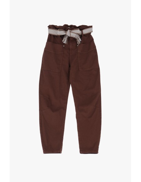 Please Femme jean taille paper-bag coloris Chocolat