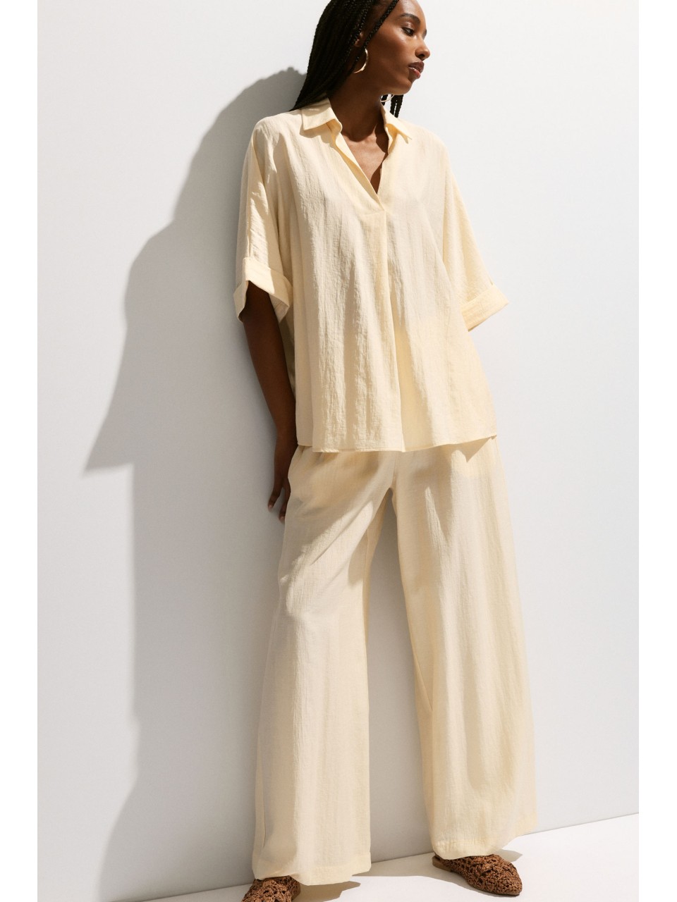Please femme pantalon large léger en lin et viscose Pure...