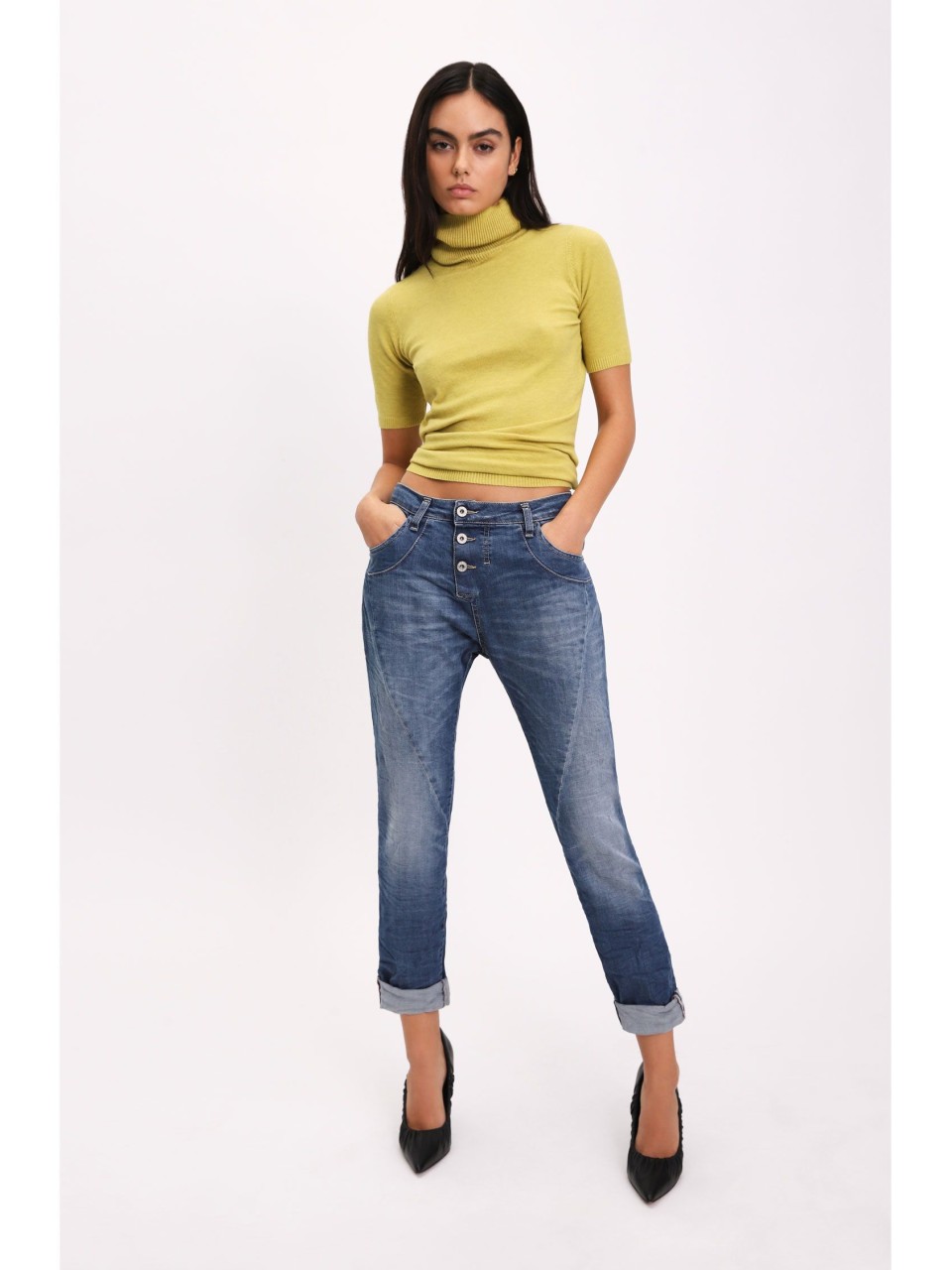 Please Femme Jeans boyfriend P78 noir delavé 2