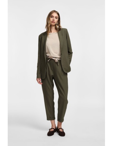 copy of Please Pantalon Fluide en crepe bleu marine rayé