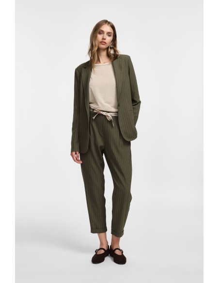 copy of Please Pantalon Fluide en crepe bleu marine rayé