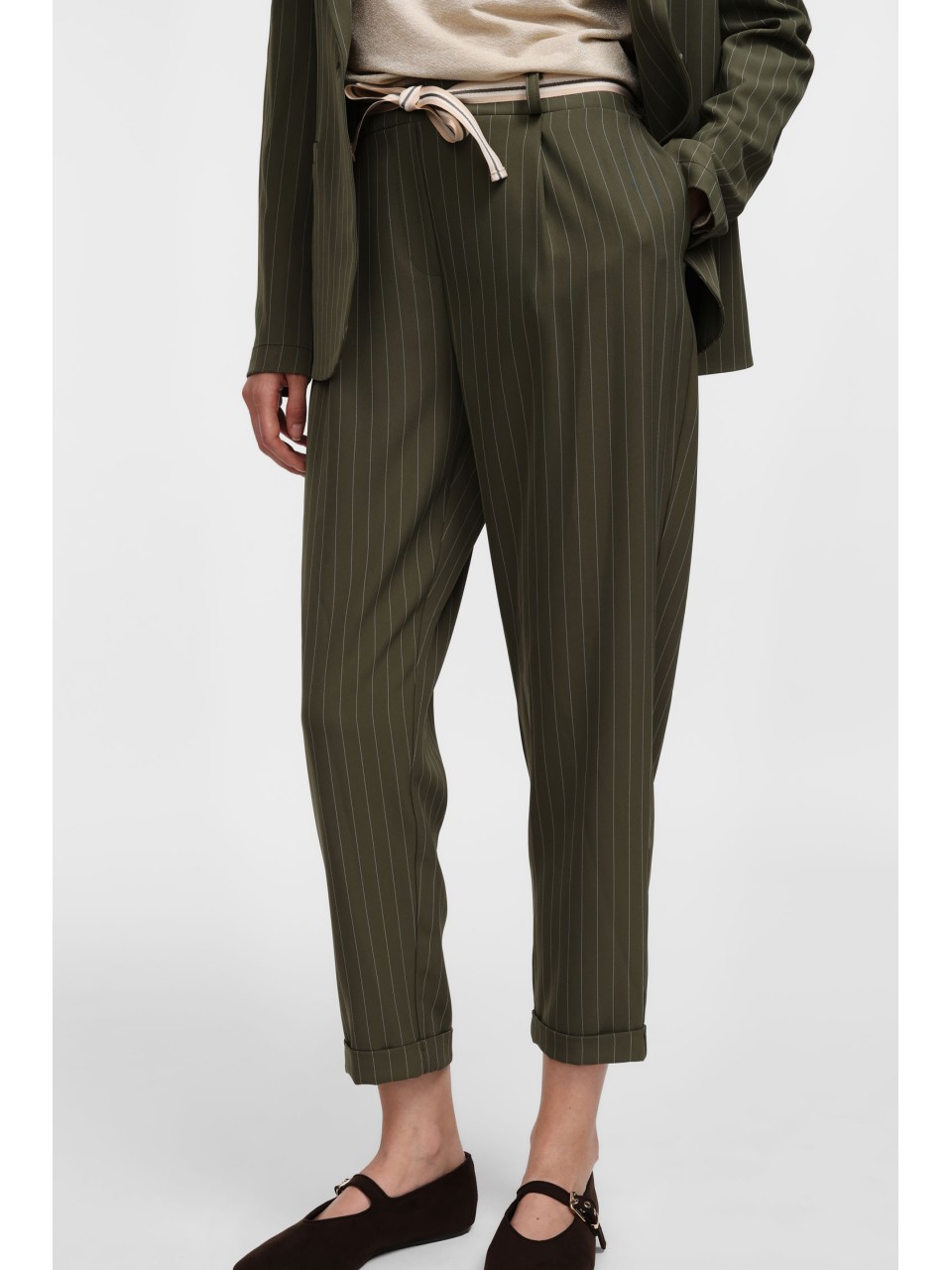 copy of Please Pantalon Fluide en crepe bleu marine rayé 2