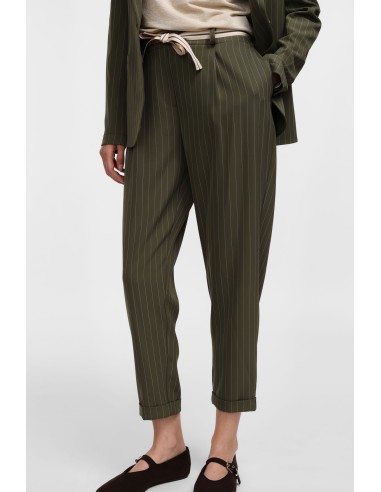 Please Pantalon Fluide en crepe KAKI rayé