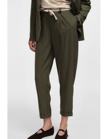 Please Pantalon Fluide en crepe KAKI rayé