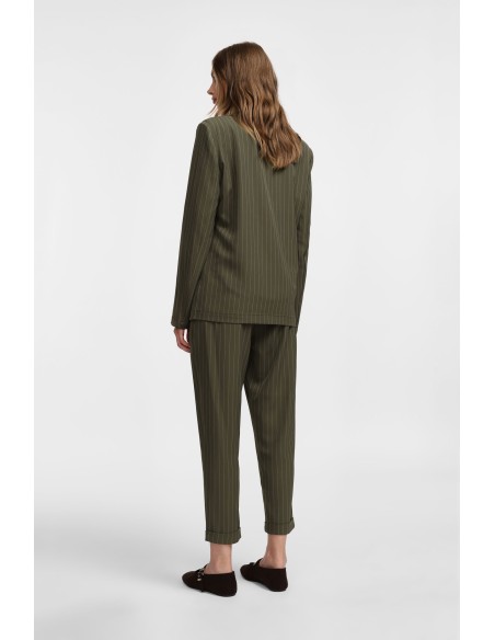copy of Please Pantalon Fluide en crepe bleu marine rayé