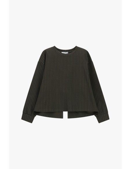 Please Sweat-shirt decolletté dos Kaki Rayé