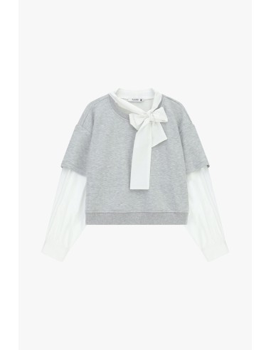 Please sweat-shirt gris chiné à col cravate