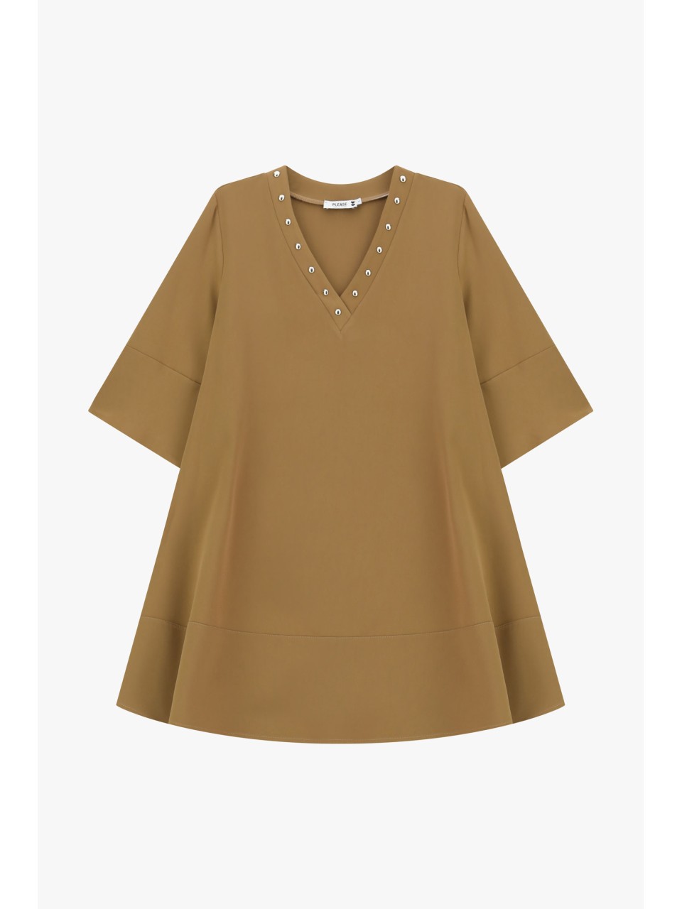 Please Femme – Robe courte camel avec œillets et manches...