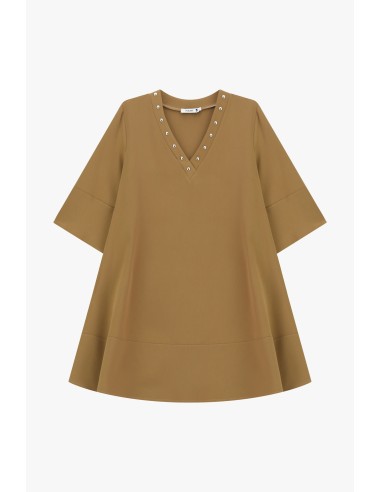 Please Femme – Robe courte camel avec œillets et manches larges