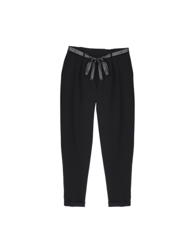 PLEASE FEMME PANTALON  FORME CAROTTE A REVERS ET TAILLE CEINTUREE EN TECHNO STRETCH COLORIS NOIR