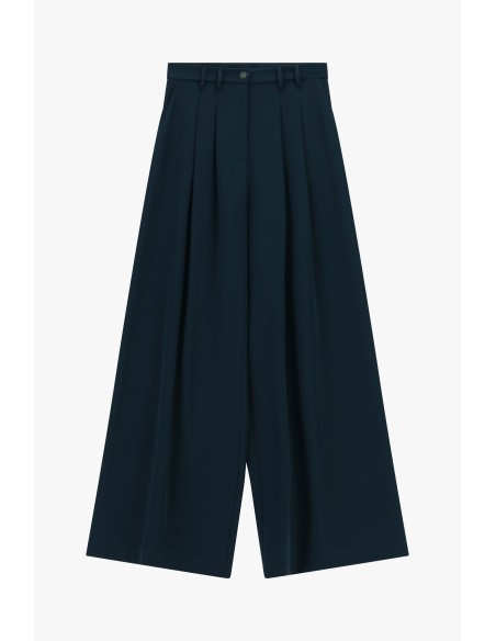 Please Pantalon Very sapin à doubles pinces et jambes évasées en crêpe