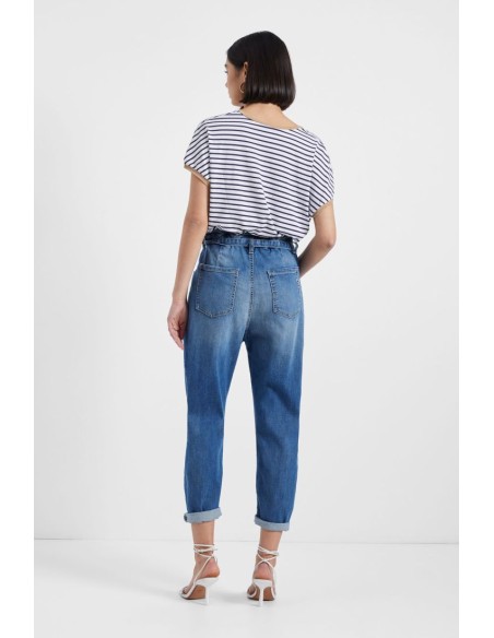 copy of Please Femme jean taille haute nouée paper-bag en denim bleu delavage medium