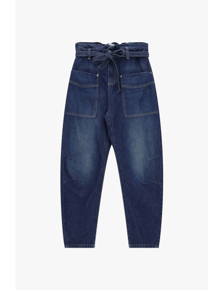 Please Femme jean taille haute nouée paper-bag en denim bleu sombre