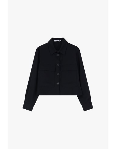 Please Veste courte en crepe fluide Noir