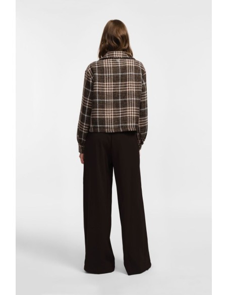 Please Pantalon Chocolat à doubles pinces et jambes évasées en crêpe