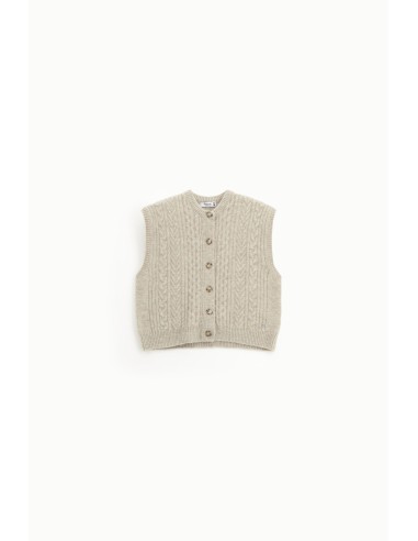 Please Gilet coloris Sable en maille torsadée
