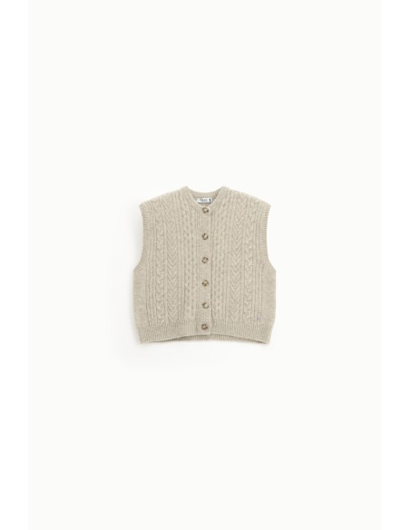 Please Gilet coloris Sable en maille torsadée