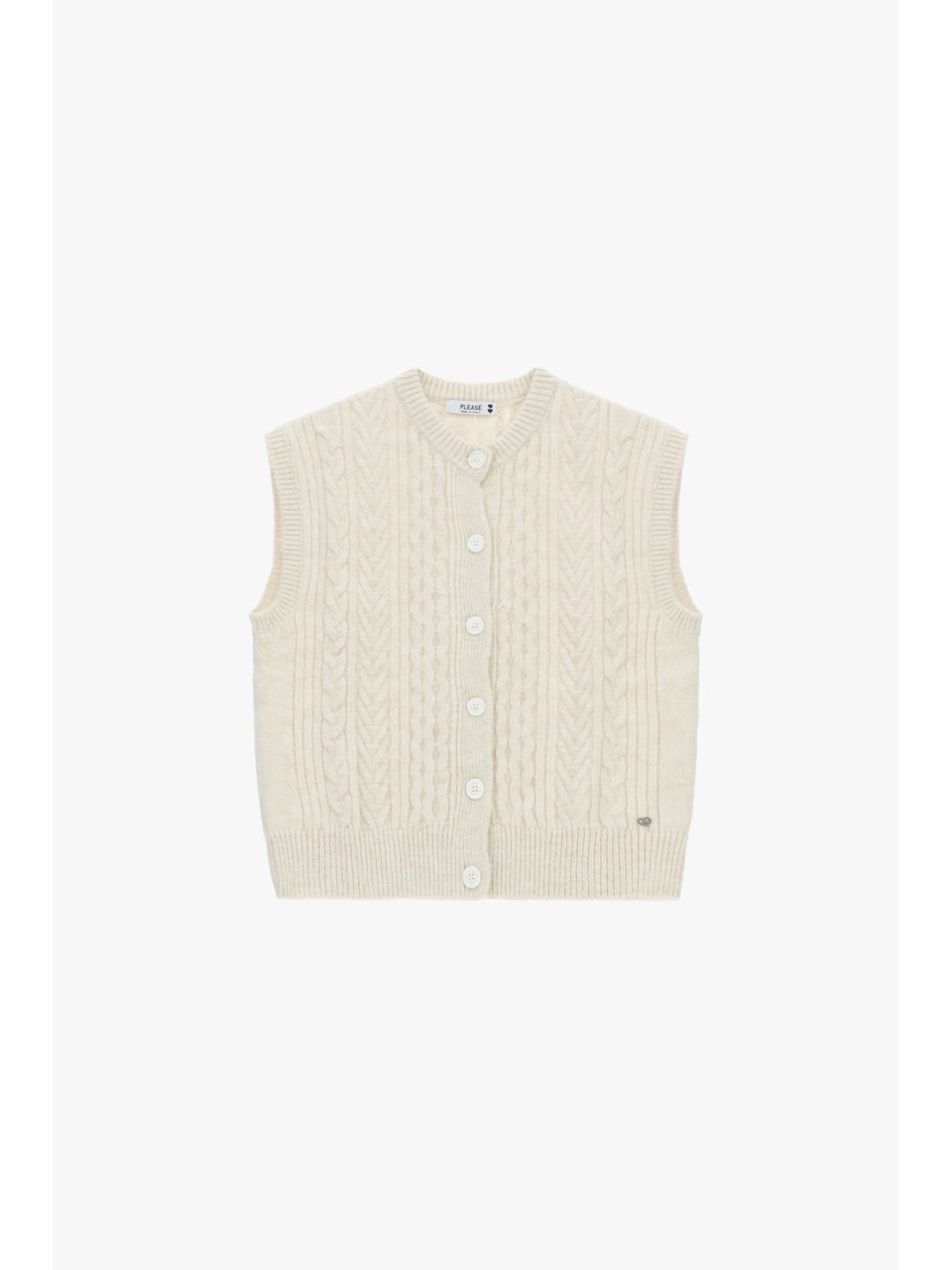 Please Gilet coloris Ecru en maille torsadée