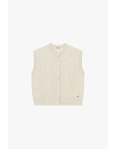 Please Gilet coloris Ecru en maille torsadée