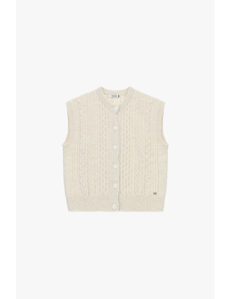 Please Gilet coloris Ecru en maille torsadée