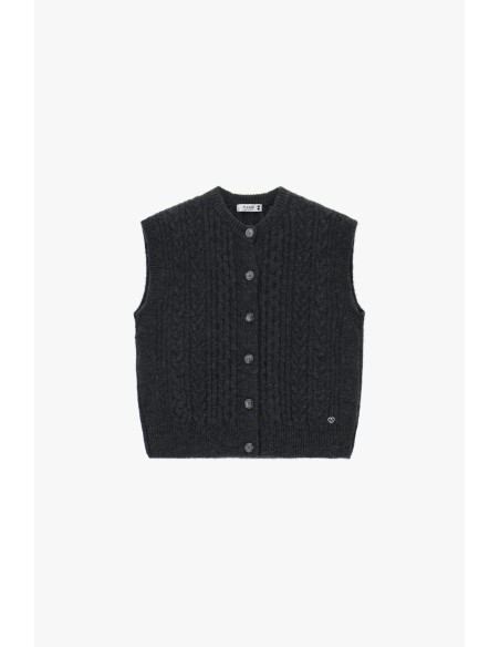 Please Gilet coloris Gris Anthracite en maille torsadée