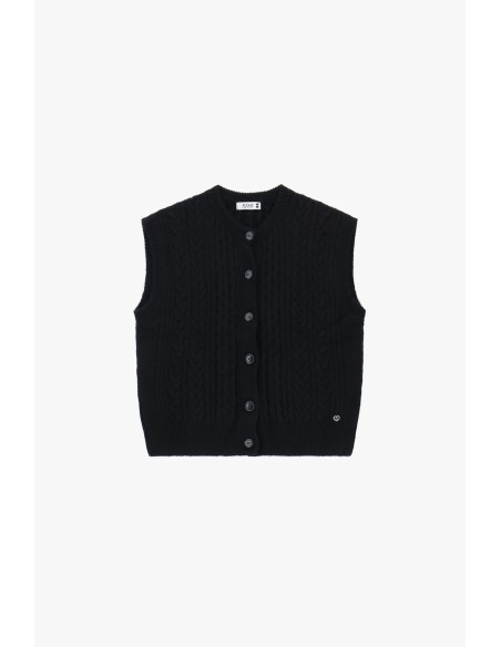 Please Gilet coloris Noir en maille torsadée