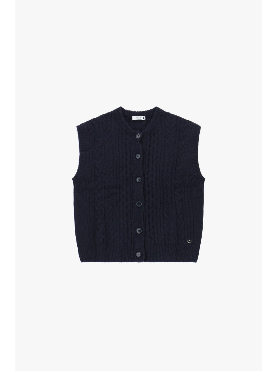 Please Gilet coloris Bleu Marine en maille torsadée