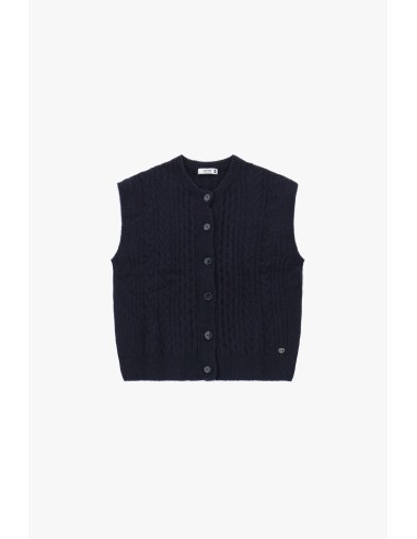 Please Gilet coloris Bleu Marine en maille torsadée