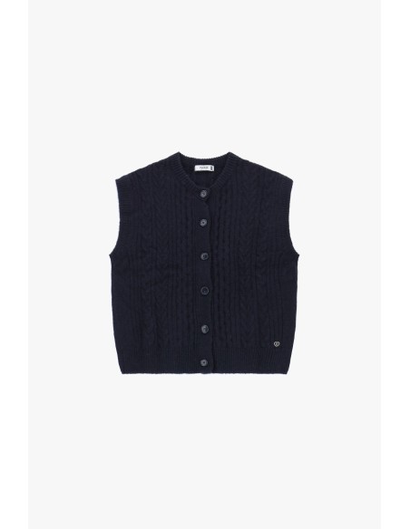 Please Gilet coloris Bleu Marine en maille torsadée