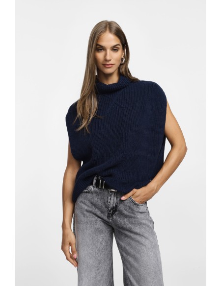 copy of Please pull Bleu Marine sans manches à col montant