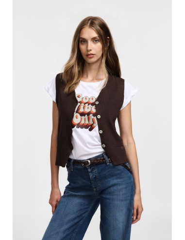 Please Gilet boutonné en maille Chocolat