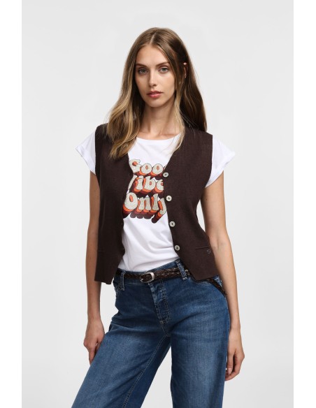 Please Gilet boutonné en maille Chocolat
