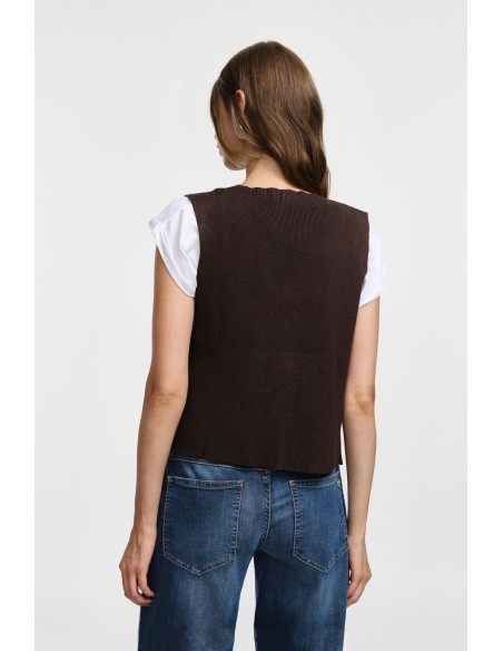 Please Gilet boutonné en maille Chocolat