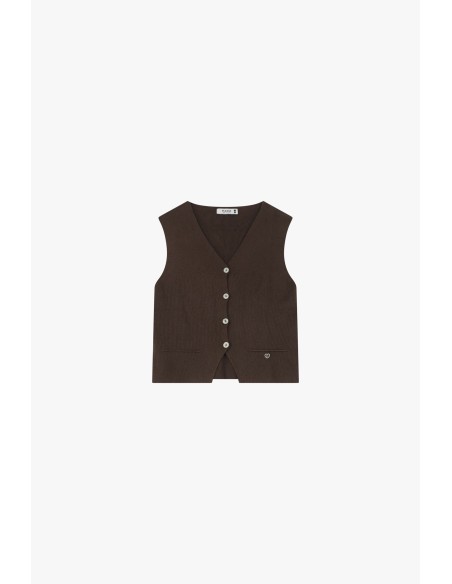 Please Gilet boutonné en maille Chocolat